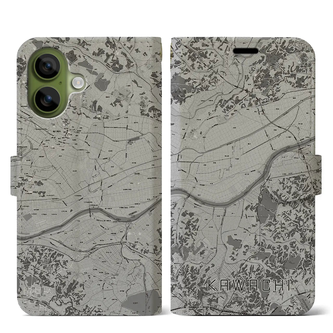 【河内（茨城県）】地図柄iPhoneケース（手帳タイプ）