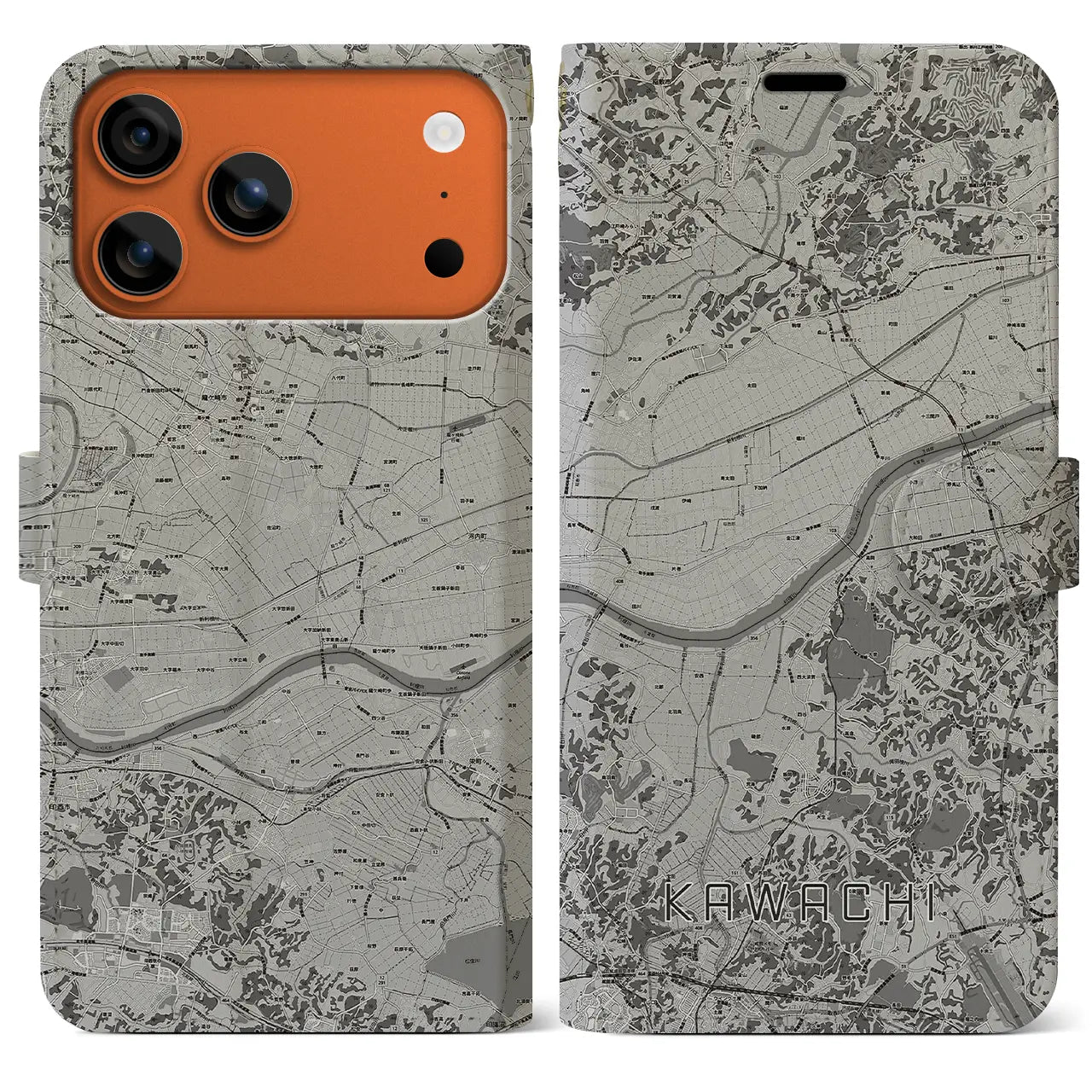 【河内（茨城県）】地図柄iPhoneケース（手帳タイプ）