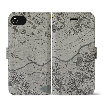 【河内（茨城県）】地図柄iPhoneケース（手帳タイプ）モノトーン・iPhone SE（第3 / 第2世代） / 8 / 7 / 6s / 6 用