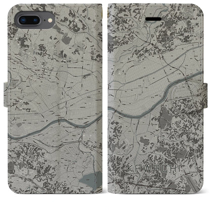 【河内（茨城県）】地図柄iPhoneケース（手帳タイプ）モノトーン・iPhone 8Plus /7Plus / 6sPlus / 6Plus 用