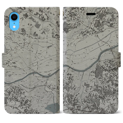 【河内（茨城県）】地図柄iPhoneケース（手帳タイプ）モノトーン・iPhone XR 用