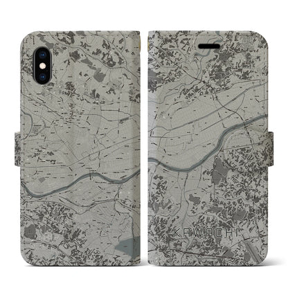 【河内（茨城県）】地図柄iPhoneケース（手帳タイプ）モノトーン・iPhone XS / X 用