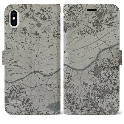 【河内（茨城県）】地図柄iPhoneケース（手帳タイプ）モノトーン・iPhone XS Max 用