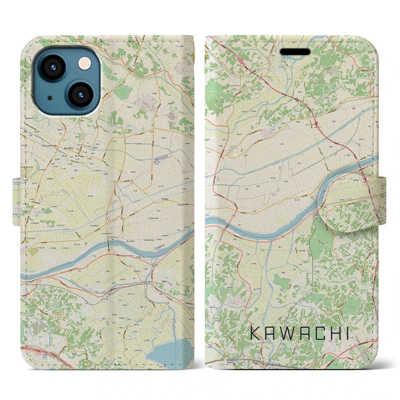 【河内（茨城県）】地図柄iPhoneケース（手帳タイプ）