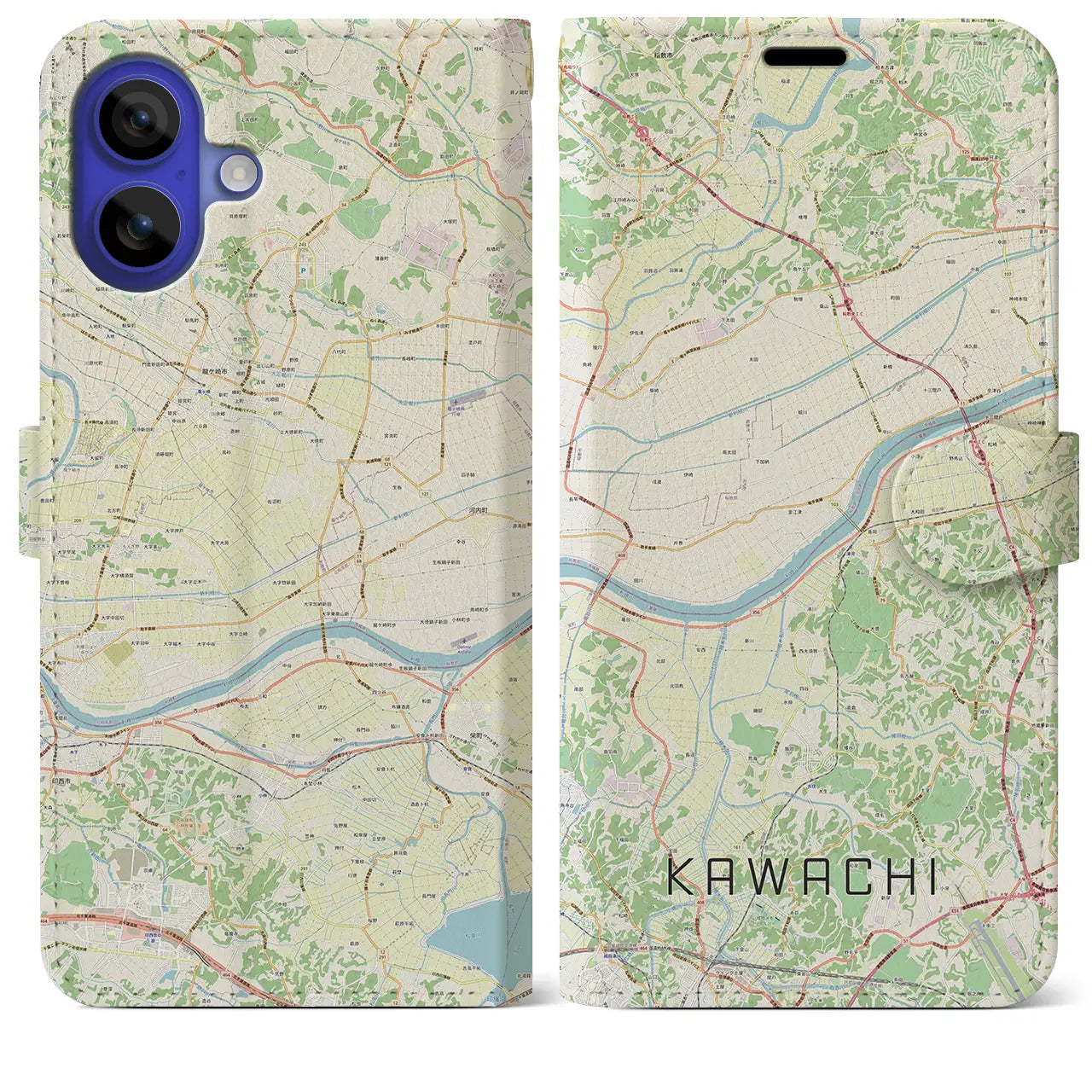 【河内（茨城県）】地図柄iPhoneケース（手帳タイプ）