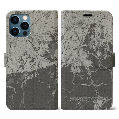 【河内長野（大阪府）】地図柄iPhoneケース（手帳タイプ）モノトーン・iPhone 12 / 12 Pro 用