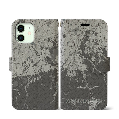 【河内長野（大阪府）】地図柄iPhoneケース（手帳タイプ）モノトーン・iPhone 12 mini 用