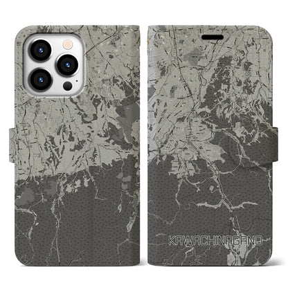 【河内長野（大阪府）】地図柄iPhoneケース（手帳タイプ）モノトーン・iPhone 13 Pro 用