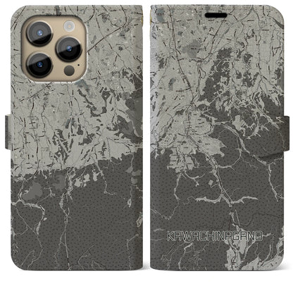 【河内長野（大阪府）】地図柄iPhoneケース（手帳タイプ）モノトーン・iPhone 14 Pro Max 用