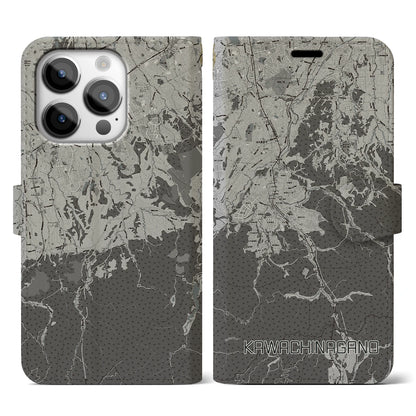 【河内長野（大阪府）】地図柄iPhoneケース（手帳タイプ）モノトーン・iPhone 14 Pro 用