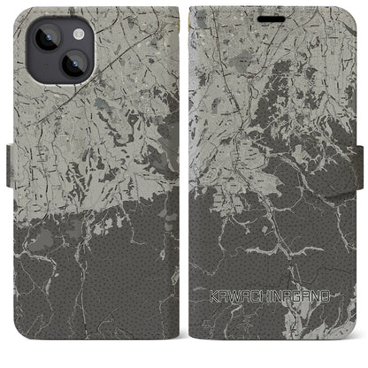 【河内長野（大阪府）】地図柄iPhoneケース（手帳タイプ）モノトーン・iPhone 14 Plus 用