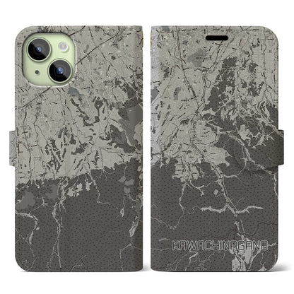 【河内長野（大阪府）】地図柄iPhoneケース（手帳タイプ）モノトーン・iPhone 15 用