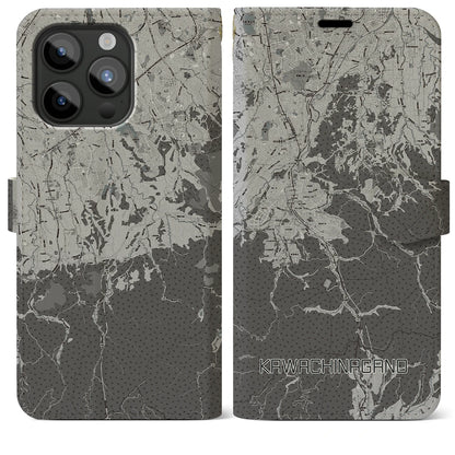 【河内長野（大阪府）】地図柄iPhoneケース（手帳タイプ）モノトーン・iPhone 15 Pro Max 用