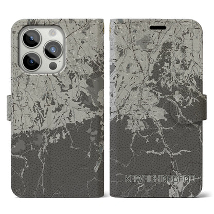 【河内長野（大阪府）】地図柄iPhoneケース（手帳タイプ）モノトーン・iPhone 15 Pro 用