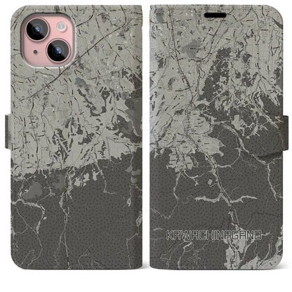 【河内長野（大阪府）】地図柄iPhoneケース（手帳タイプ）モノトーン・iPhone 15 Plus 用