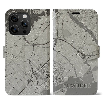 【川越（三重県）】地図柄iPhoneケース（手帳タイプ）モノトーン・iPhone 16 用