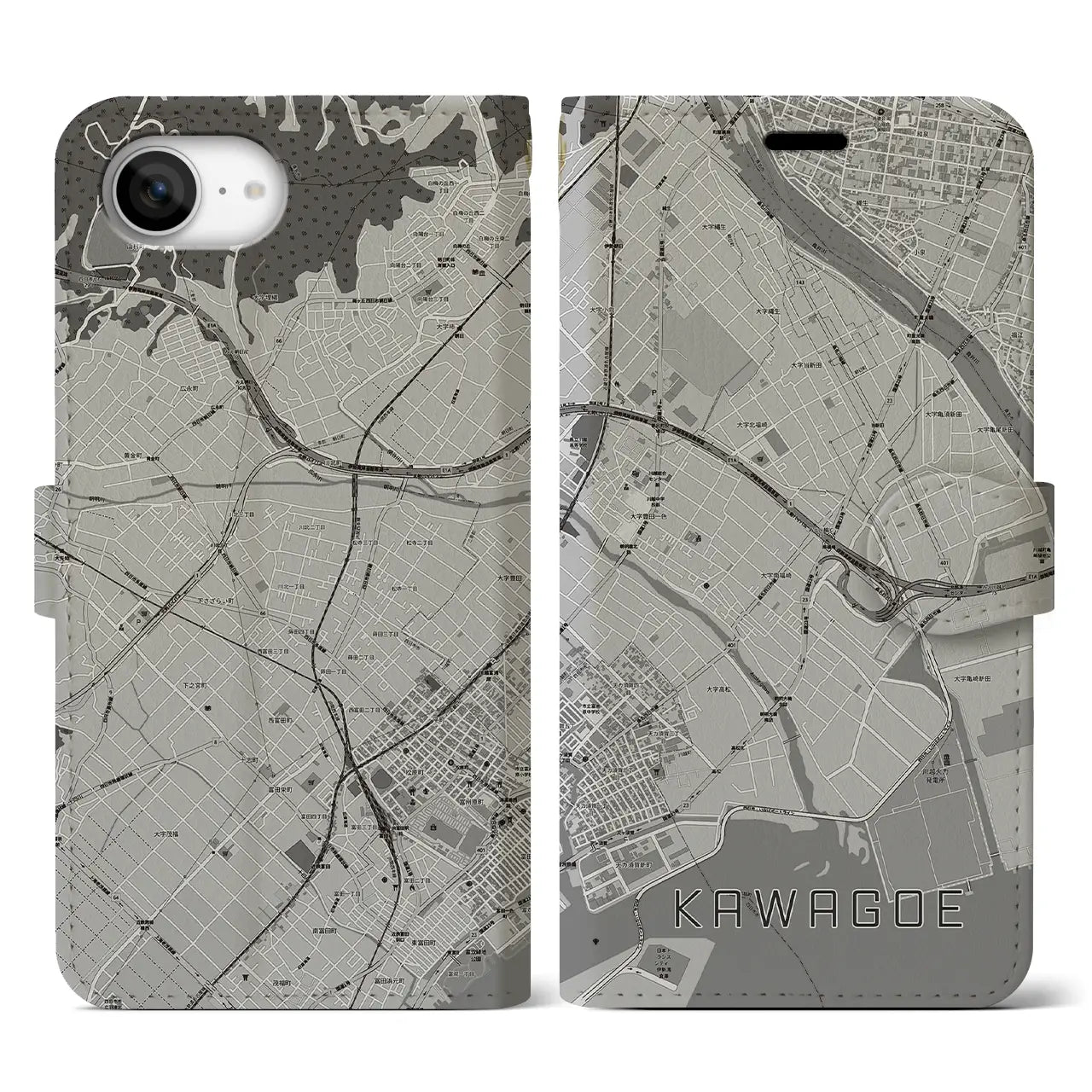 【川越（三重県）】地図柄iPhoneケース（手帳タイプ）