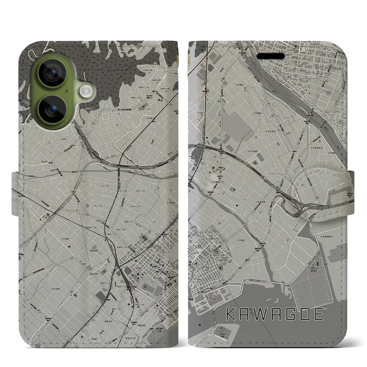 【川越（三重県）】地図柄iPhoneケース（手帳タイプ）