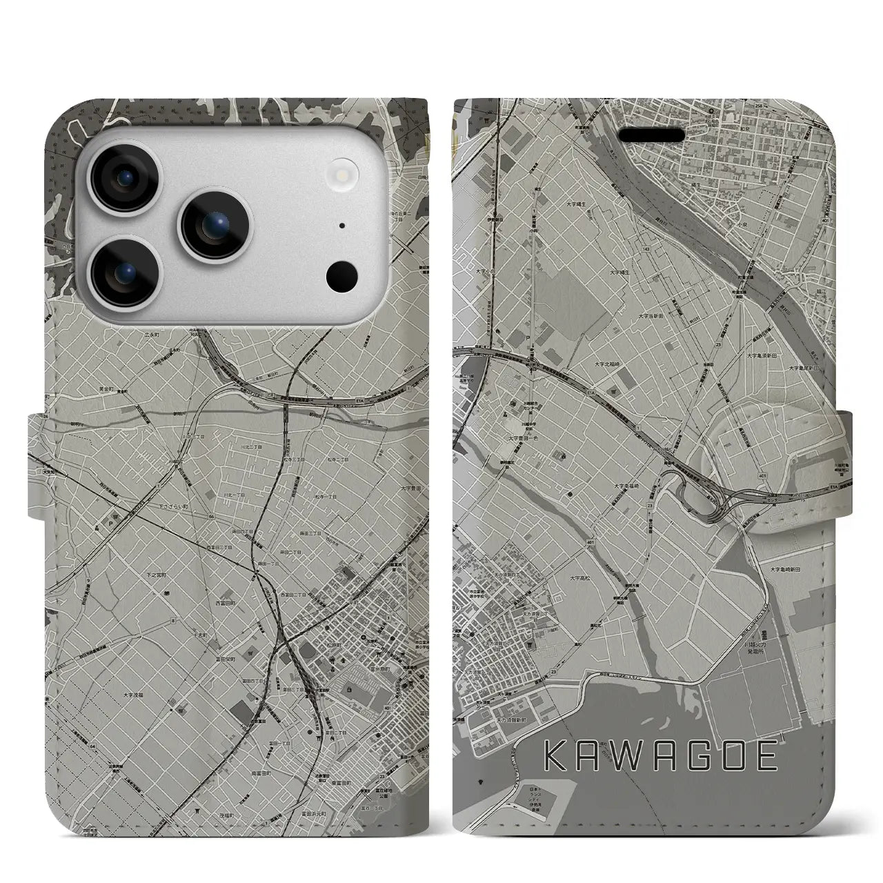 【川越（三重県）】地図柄iPhoneケース（手帳タイプ）