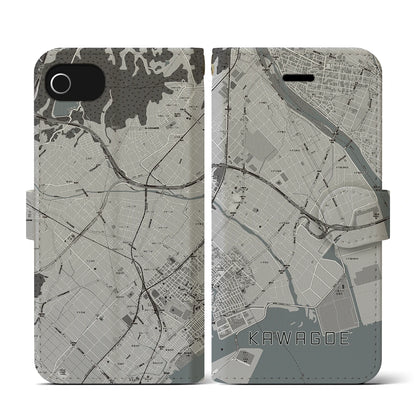 【川越（三重県）】地図柄iPhoneケース（手帳タイプ）モノトーン・iPhone SE（第3 / 第2世代） / 8 / 7 / 6s / 6 用