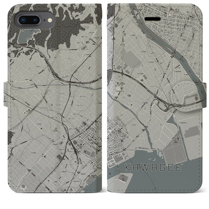 【川越（三重県）】地図柄iPhoneケース（手帳タイプ）モノトーン・iPhone 8Plus /7Plus / 6sPlus / 6Plus 用