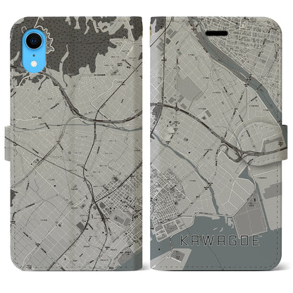 【川越（三重県）】地図柄iPhoneケース（手帳タイプ）モノトーン・iPhone XR 用