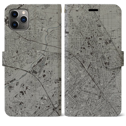 【川越（埼玉県）】地図柄iPhoneケース（手帳タイプ）モノトーン・iPhone 11 Pro Max 用