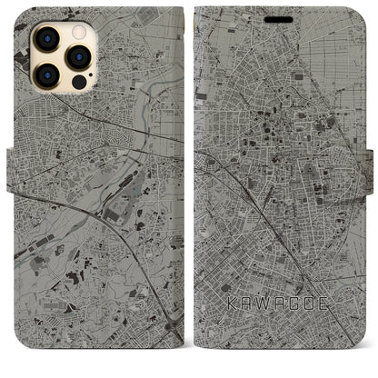 【川越（埼玉県）】地図柄iPhoneケース（手帳タイプ）モノトーン・iPhone 12 Pro Max 用