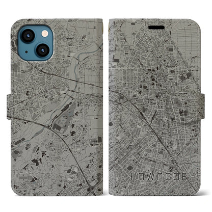 【川越（埼玉県）】地図柄iPhoneケース（手帳タイプ）モノトーン・iPhone 13 用