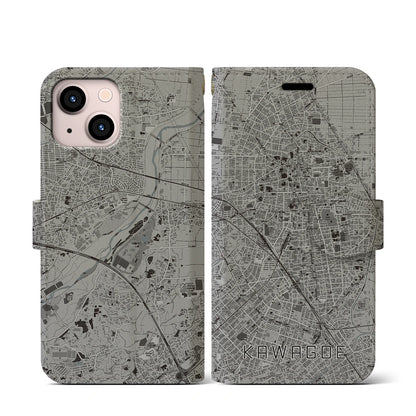 【川越（埼玉県）】地図柄iPhoneケース（手帳タイプ）モノトーン・iPhone 13 mini 用
