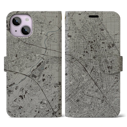 【川越（埼玉県）】地図柄iPhoneケース（手帳タイプ）モノトーン・iPhone 14 用