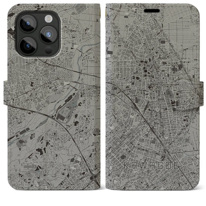 【川越（埼玉県）】地図柄iPhoneケース（手帳タイプ）モノトーン・iPhone 15 Pro Max 用