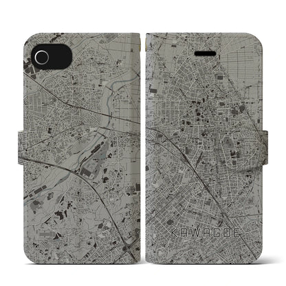 【川越（埼玉県）】地図柄iPhoneケース（手帳タイプ）モノトーン・iPhone SE（第3 / 第2世代） / 8 / 7 / 6s / 6 用
