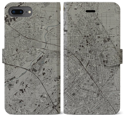 【川越（埼玉県）】地図柄iPhoneケース（手帳タイプ）モノトーン・iPhone 8Plus /7Plus / 6sPlus / 6Plus 用