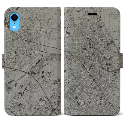 【川越（埼玉県）】地図柄iPhoneケース（手帳タイプ）モノトーン・iPhone XR 用