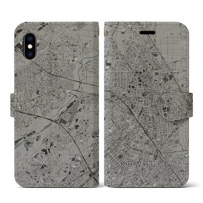 【川越（埼玉県）】地図柄iPhoneケース（手帳タイプ）モノトーン・iPhone XS / X 用