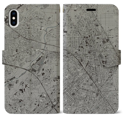 【川越（埼玉県）】地図柄iPhoneケース（手帳タイプ）モノトーン・iPhone XS Max 用