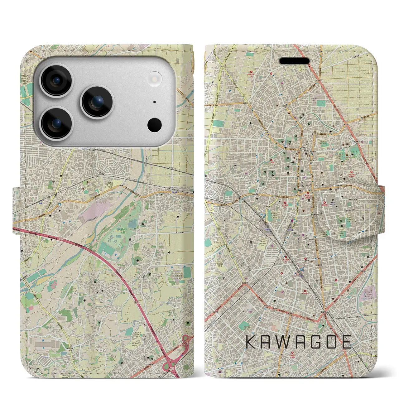 【川越（埼玉県）】地図柄iPhoneケース（手帳タイプ）
