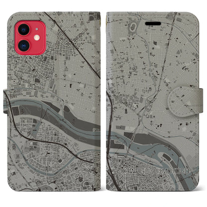 【川口元郷（埼玉県）】地図柄iPhoneケース（手帳タイプ）モノトーン・iPhone 11 用