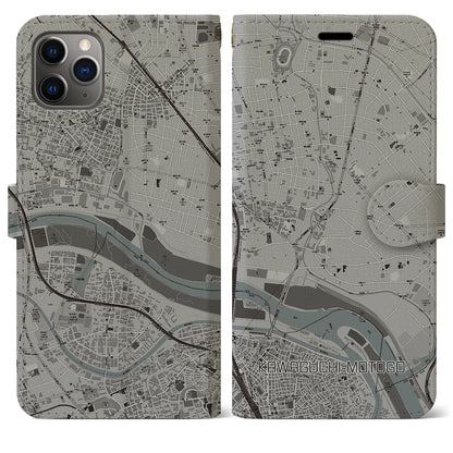 【川口元郷（埼玉県）】地図柄iPhoneケース（手帳タイプ）モノトーン・iPhone 11 Pro Max 用