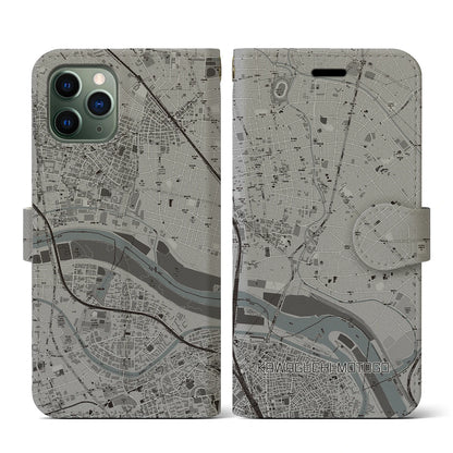 【川口元郷（埼玉県）】地図柄iPhoneケース（手帳タイプ）モノトーン・iPhone 11 Pro 用