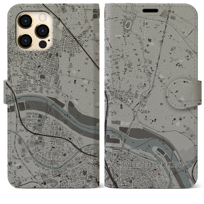 【川口元郷（埼玉県）】地図柄iPhoneケース（手帳タイプ）モノトーン・iPhone 12 Pro Max 用