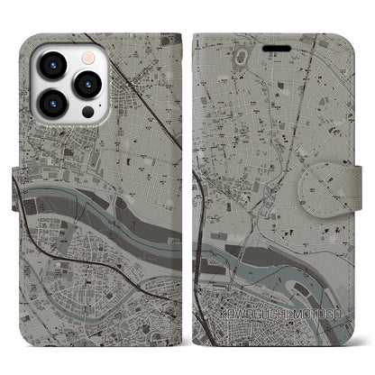 【川口元郷（埼玉県）】地図柄iPhoneケース（手帳タイプ）モノトーン・iPhone 13 Pro 用