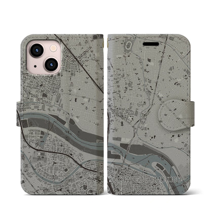 【川口元郷（埼玉県）】地図柄iPhoneケース（手帳タイプ）モノトーン・iPhone 13 mini 用