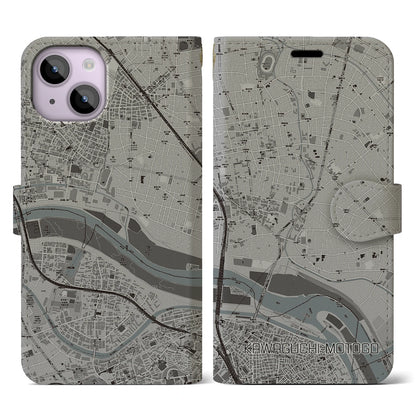 【川口元郷（埼玉県）】地図柄iPhoneケース（手帳タイプ）モノトーン・iPhone 14 用