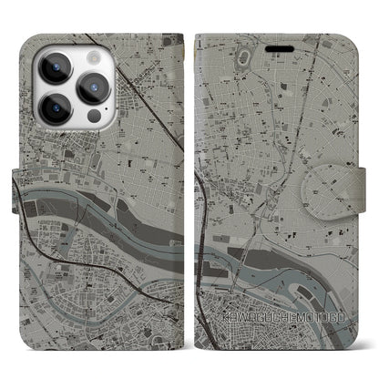 【川口元郷（埼玉県）】地図柄iPhoneケース（手帳タイプ）モノトーン・iPhone 14 Pro 用