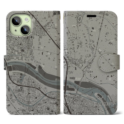 【川口元郷（埼玉県）】地図柄iPhoneケース（手帳タイプ）モノトーン・iPhone 15 用