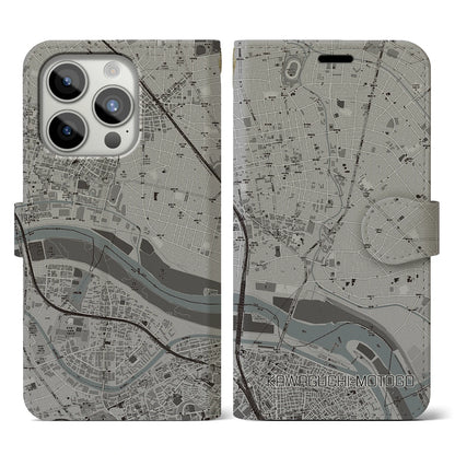 【川口元郷（埼玉県）】地図柄iPhoneケース（手帳タイプ）モノトーン・iPhone 15 Pro 用