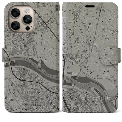 【川口元郷（埼玉県）】地図柄iPhoneケース（手帳タイプ）モノトーン・iPhone 16 Plus 用