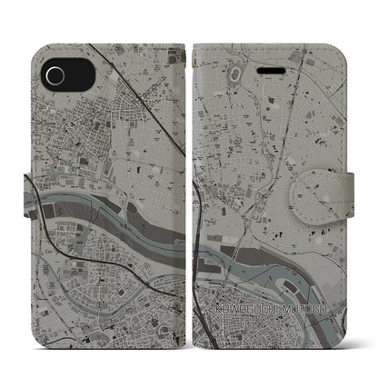 【川口元郷（埼玉県）】地図柄iPhoneケース（手帳タイプ）モノトーン・iPhone SE（第3 / 第2世代） / 8 / 7 / 6s / 6 用